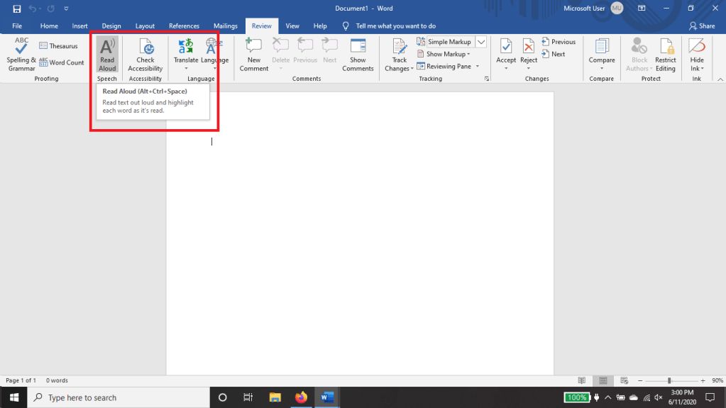 microsoft word's read aloud option