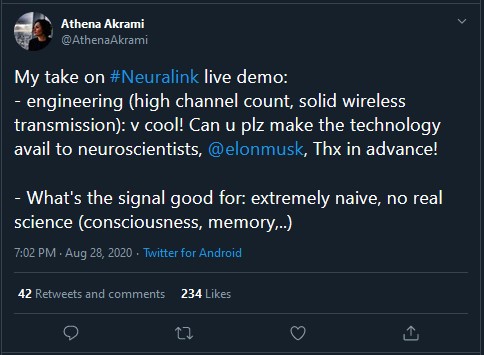 tweet showing that scientists want to obtain access to neuralink technology