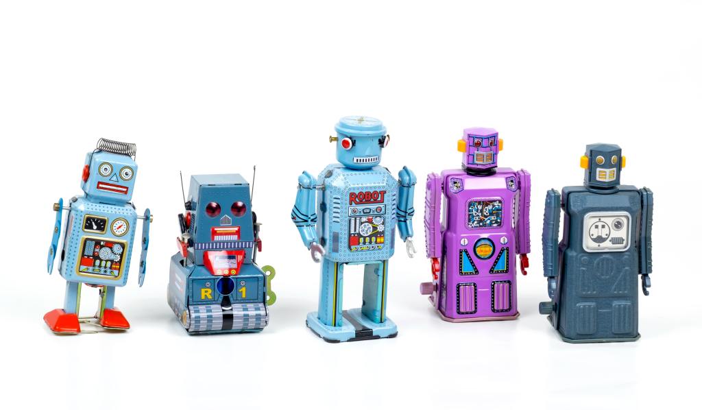 photograph of robot action figures