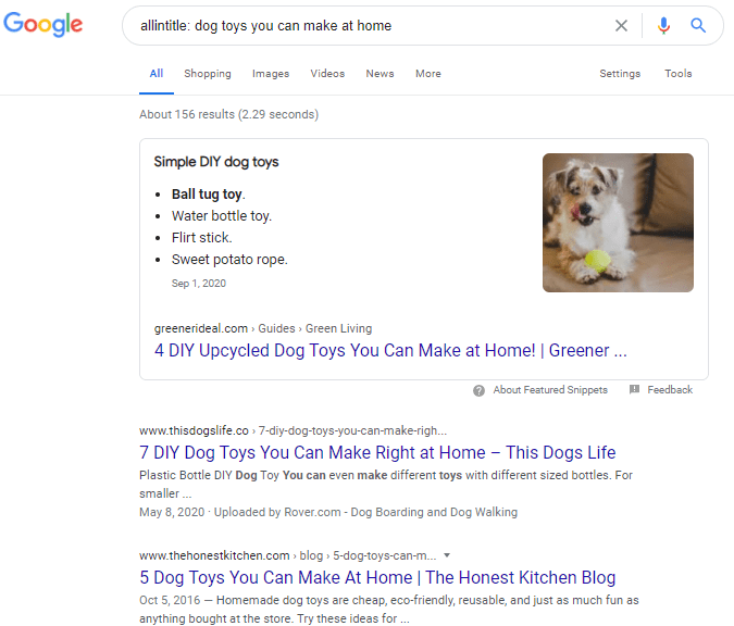 screenshot of using the "allintitle:" operator in Google Search