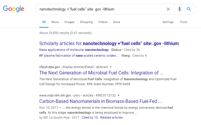 screenshot showing the use of many different operators in google search 