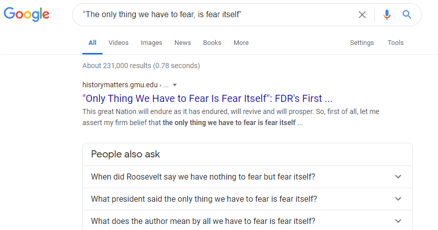 screenshot of searching for a quote in google