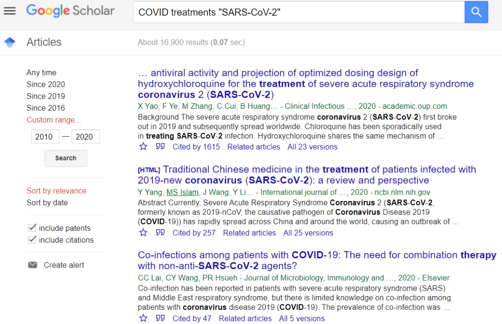 screenshot of how to search for specific keywords in google scholar