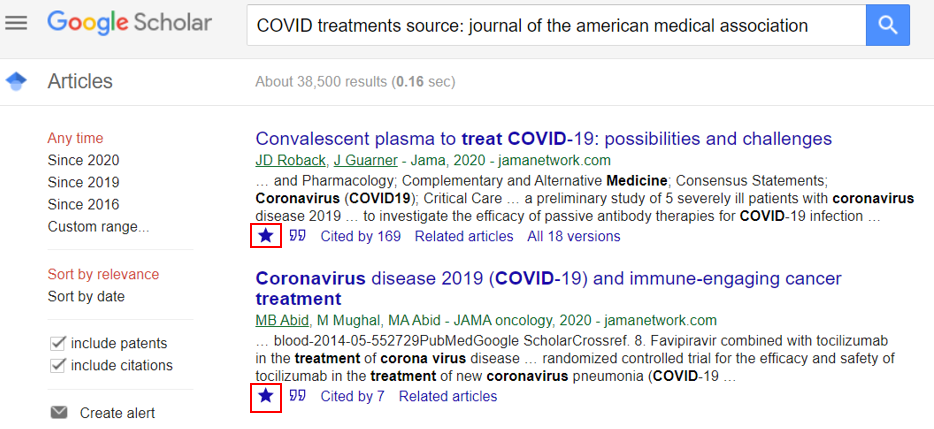 screenshot of how to save articles to one's google scholar library
