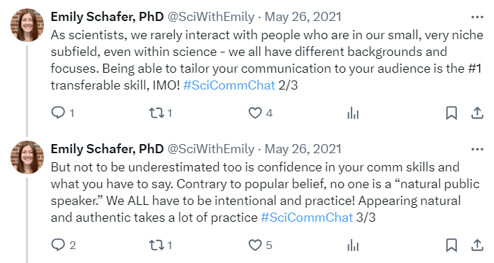 screenshot of a tweet thread from emily schafer, phd about science communication