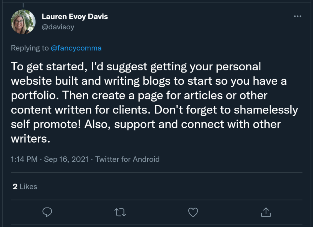 screenshot of tweet from lauren evoy davis