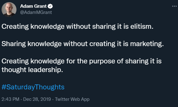 screenshot of a tweet from adam grant