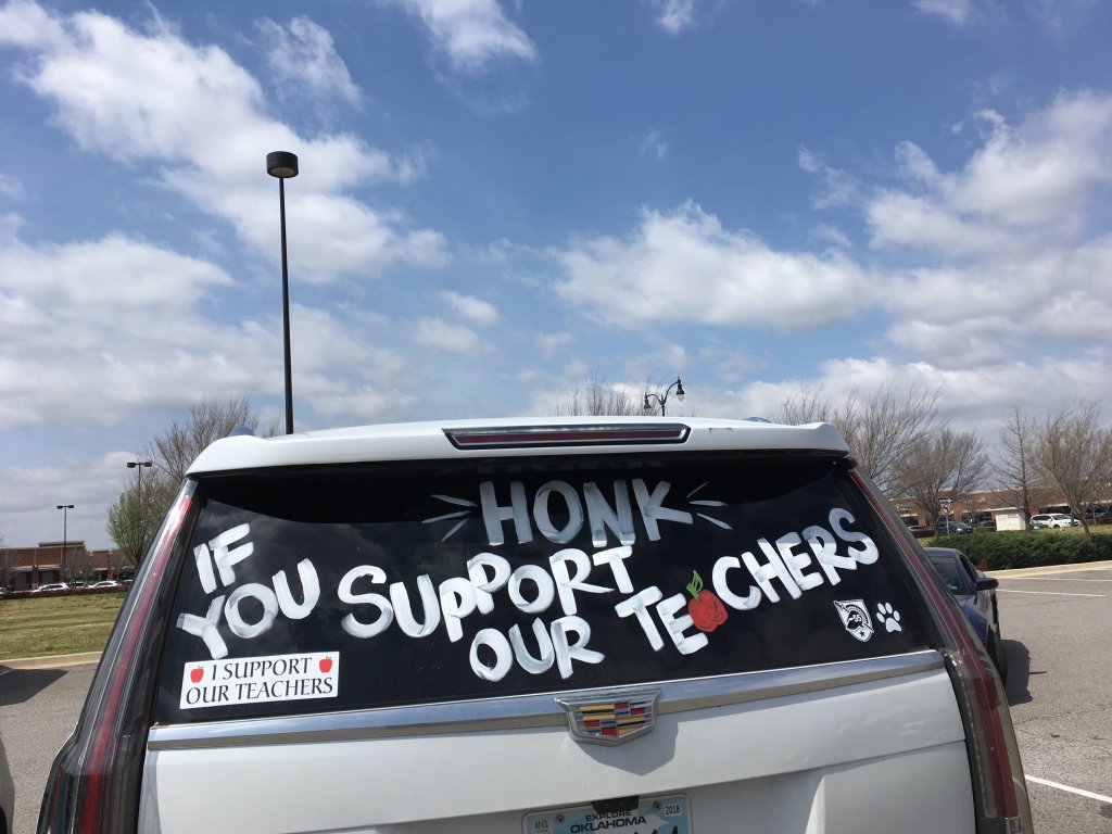 photo of a car participating in the oklahoma teacher walkout of 2018