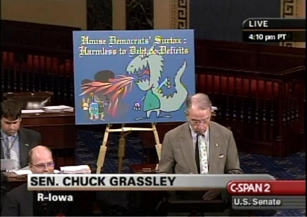 photo of sen. chuck grassley (r-ia) talking about the debt and deficit dragon