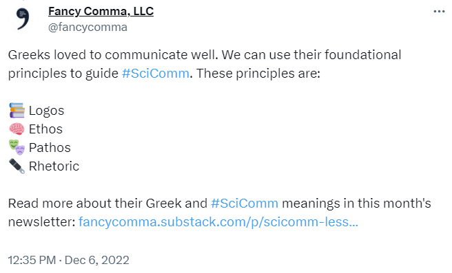screenshot of a tweet from fancy comma using emojis as bullet points