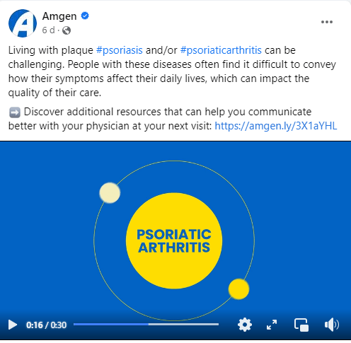 screenshot of amgen facebook social media content