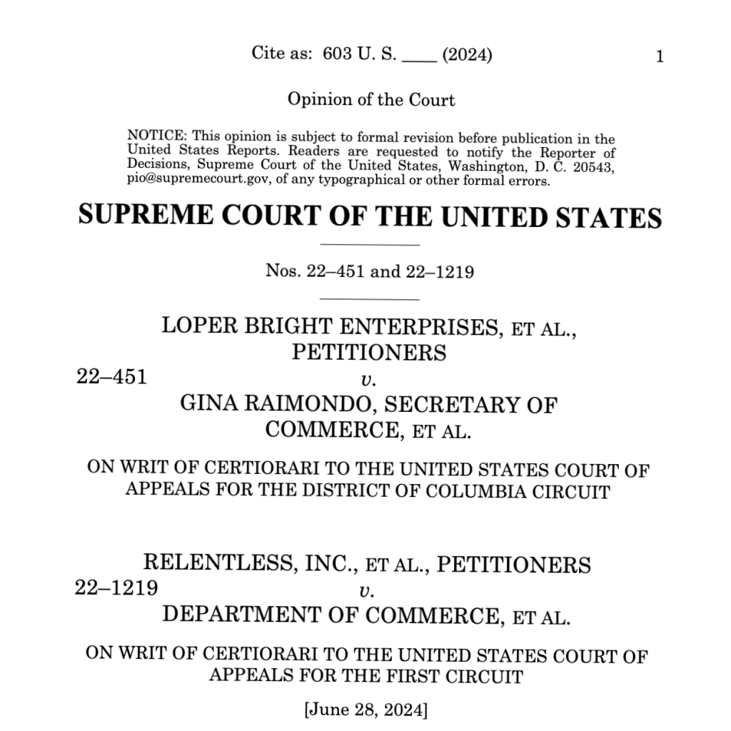 screenshot of the front page of the loper bright supreme court decision