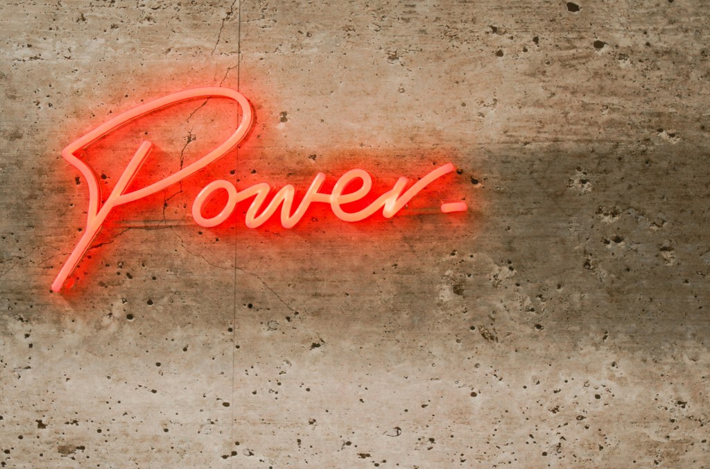 neon sign that says 'power'