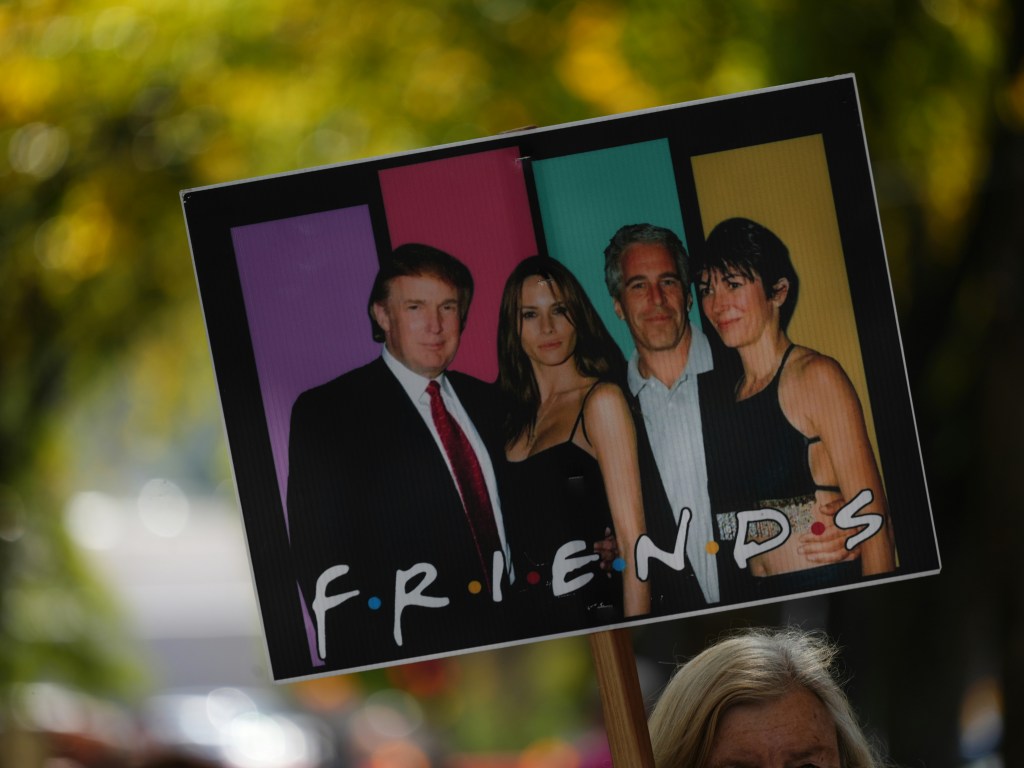 donald trump, jeffrey epstein, and associates on a "friends" (the sitcom) poster