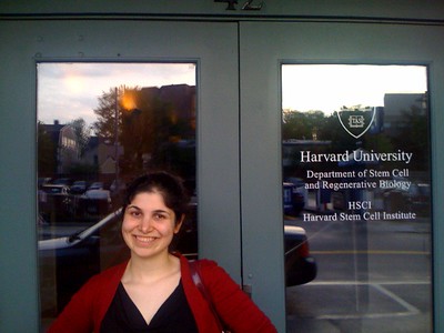 sheeva in harvard square, posing with a random sciency looking office in 2008